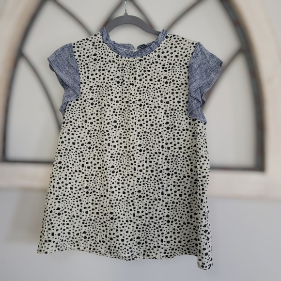 THML Crinkle Chiffon Spotted Print Ruffle Top, Sz S - Picture 3 of 6